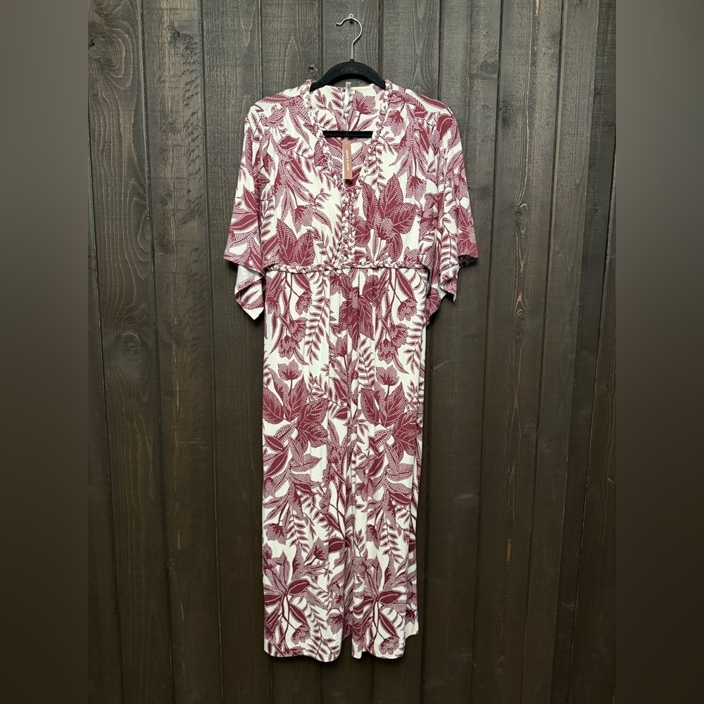 NWT Soma Soft Jersey Caftan Bra Dress Flutter Sleeve Sz L Maroon/Ivy Braided NEW - Picture 2 of 7